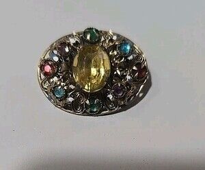 Beautiful Vintage Czecho Crystal Filigree Broach